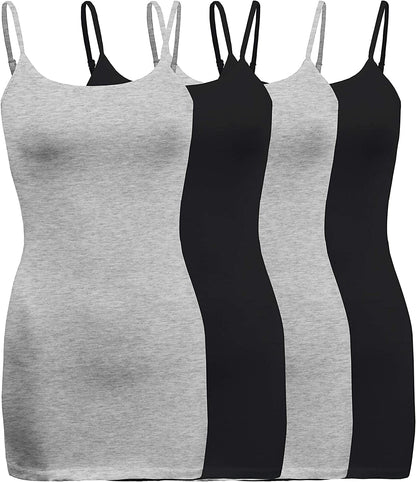 Shezpretty 4 Pack - Women'S Basic Cami with Adjustable Spaghetti Straps Tank Top H.grey/Black/H.grey/Black / XX-Large