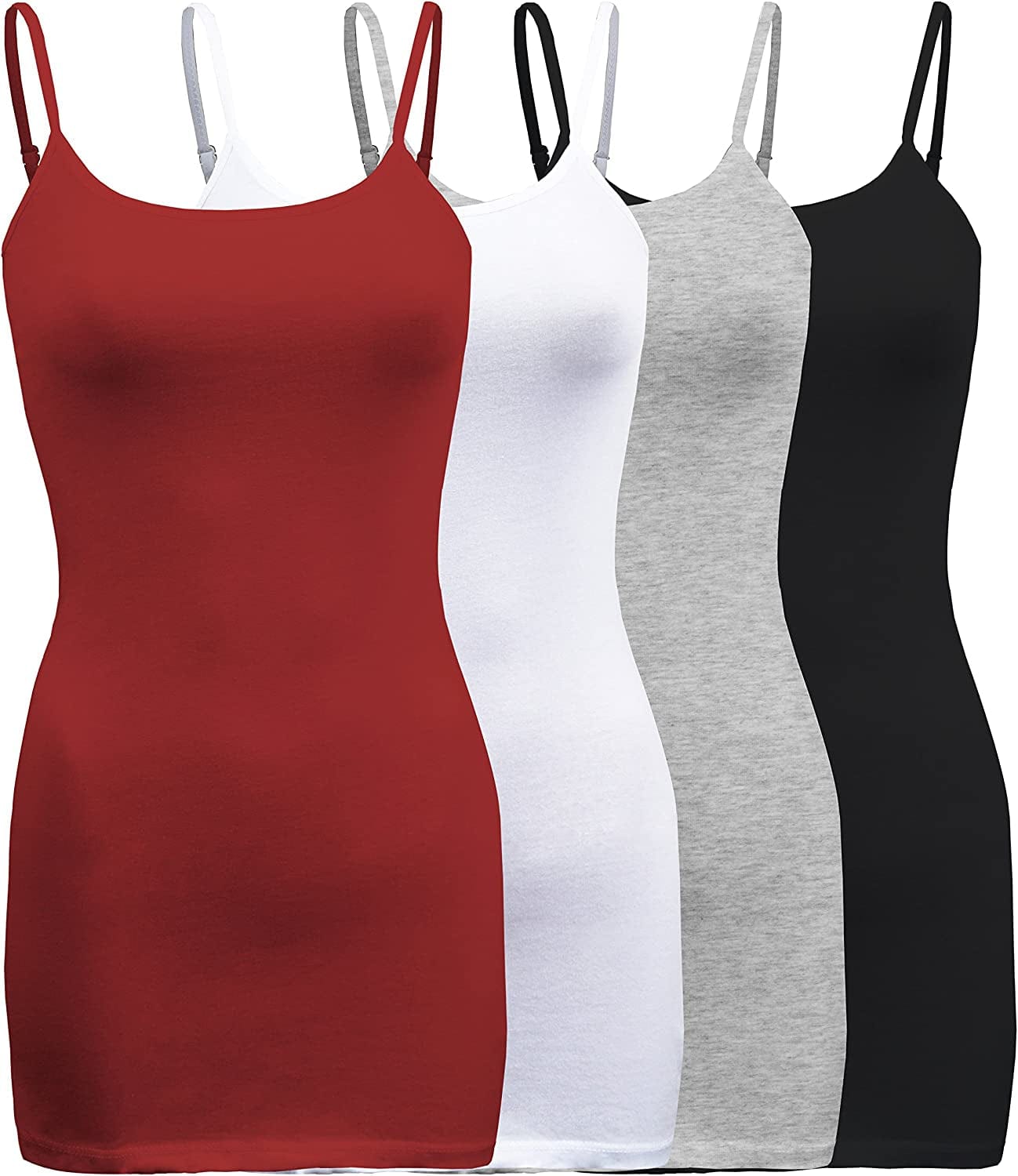Shezpretty 4 Pack - Women'S Basic Cami with Adjustable Spaghetti Straps Tank Top Dark Burgundy/White/Black/H.grey / XX-Large