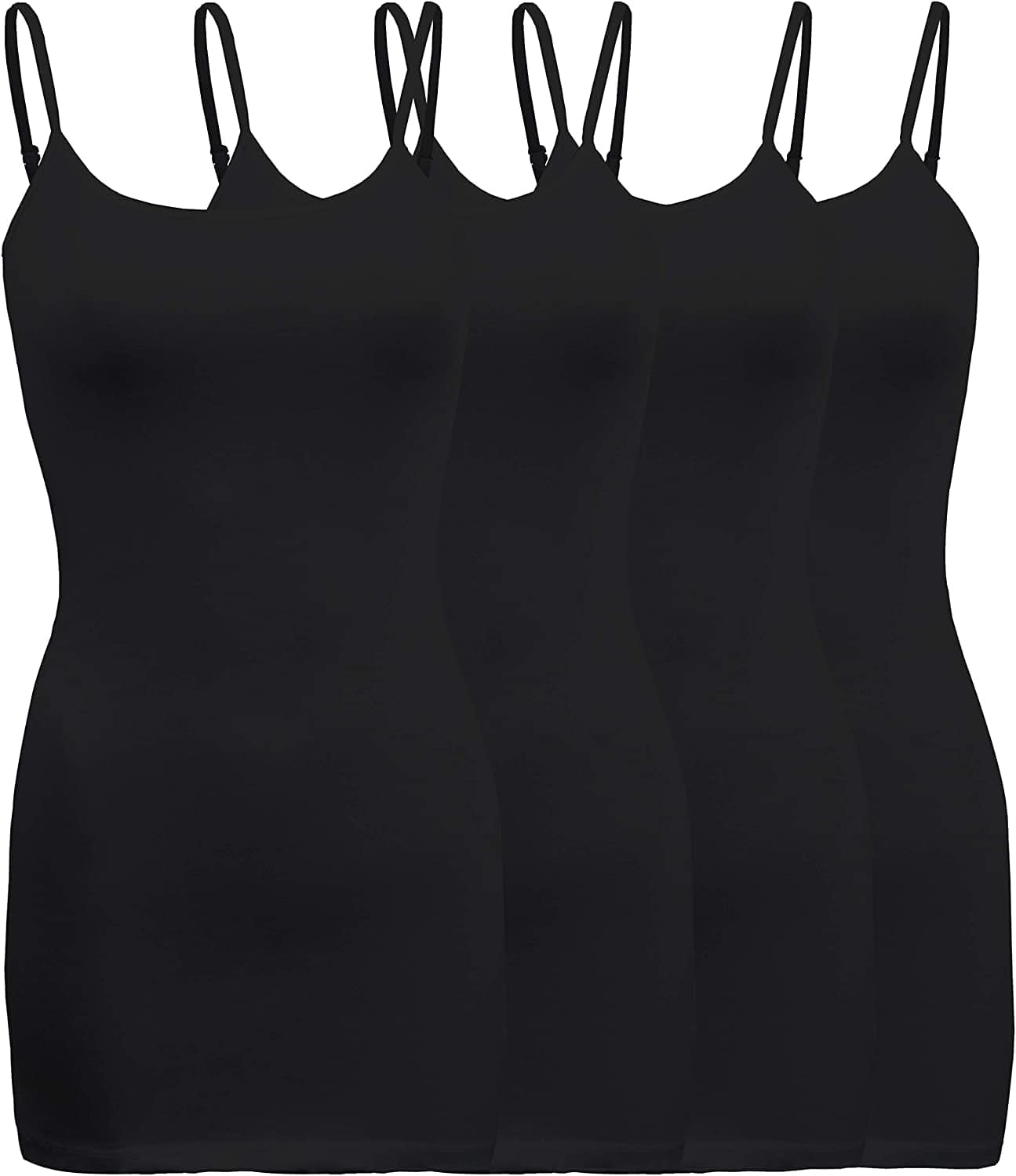 Shezpretty 4 Pack - Women'S Basic Cami with Adjustable Spaghetti Straps Tank Top Black/Black/Black/Black / 3X-Large
