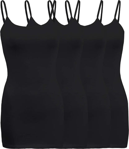 Shezpretty 4 Pack - Women'S Basic Cami with Adjustable Spaghetti Straps Tank Top Black/Black/Black/Black / 3X-Large