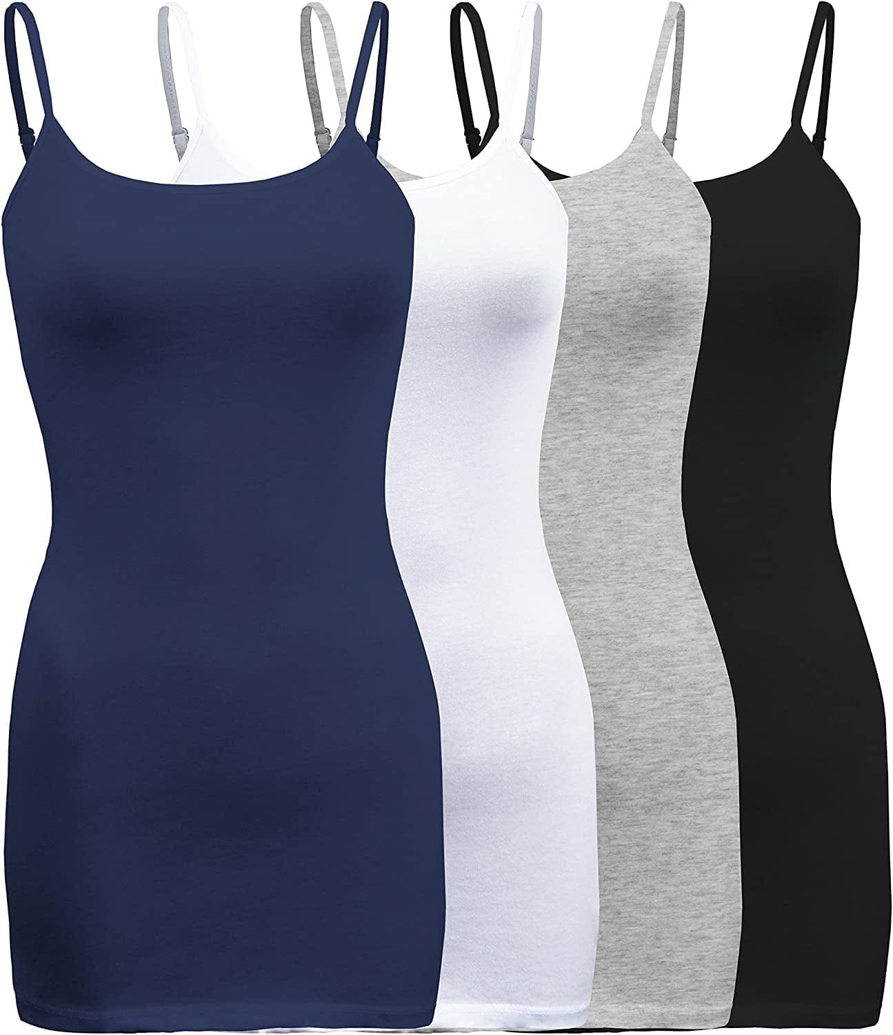Shezpretty 4 Pack - Women'S Basic Cami with Adjustable Spaghetti Straps Tank Top True Navy/White/Black/H.grey / XX-Large