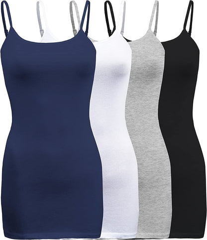 Shezpretty 4 Pack - Women'S Basic Cami with Adjustable Spaghetti Straps Tank Top True Navy/White/Black/H.grey / XX-Large