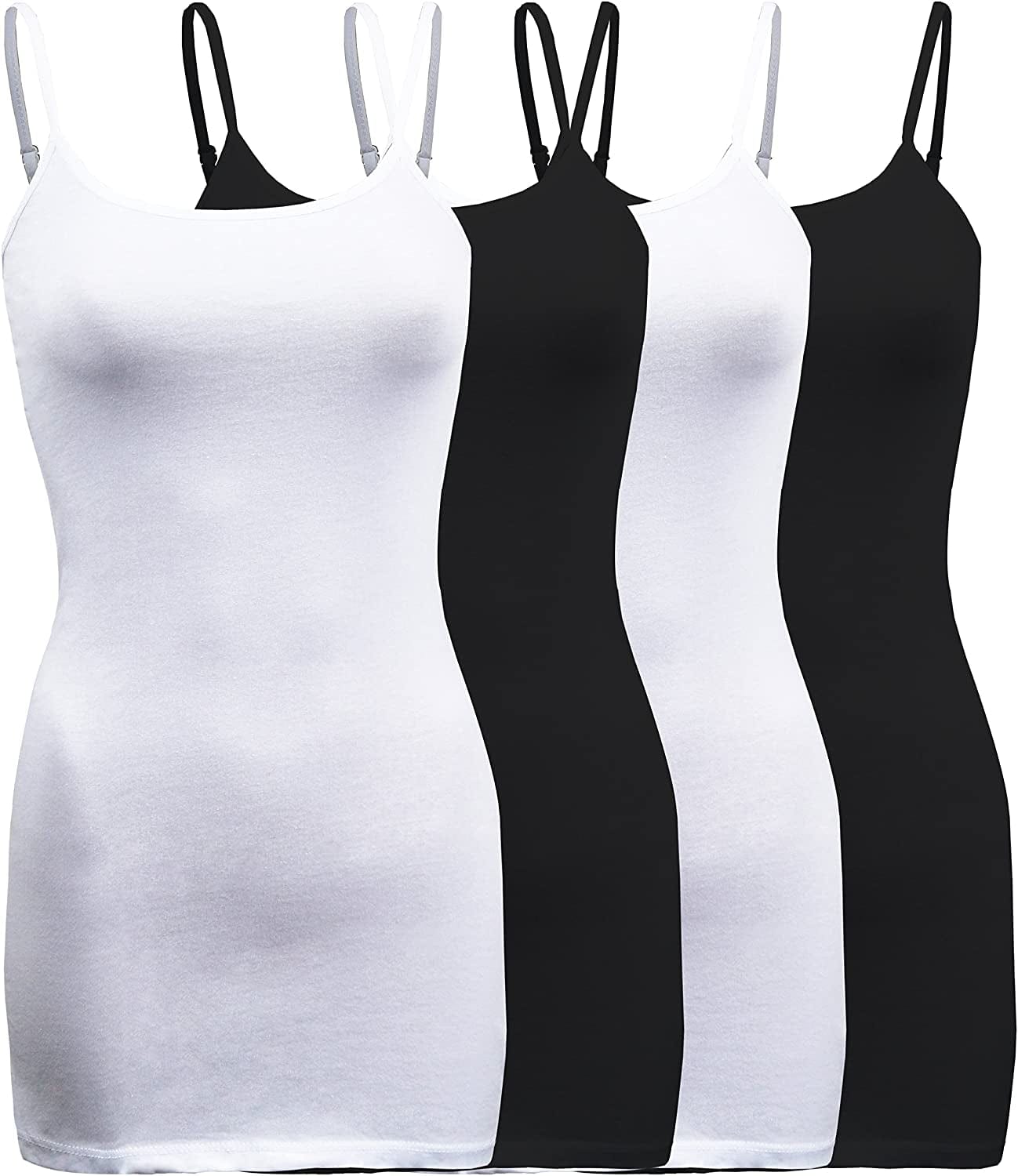 Shezpretty 4 Pack - Women'S Basic Cami with Adjustable Spaghetti Straps Tank Top White/Black/White/Black / Large