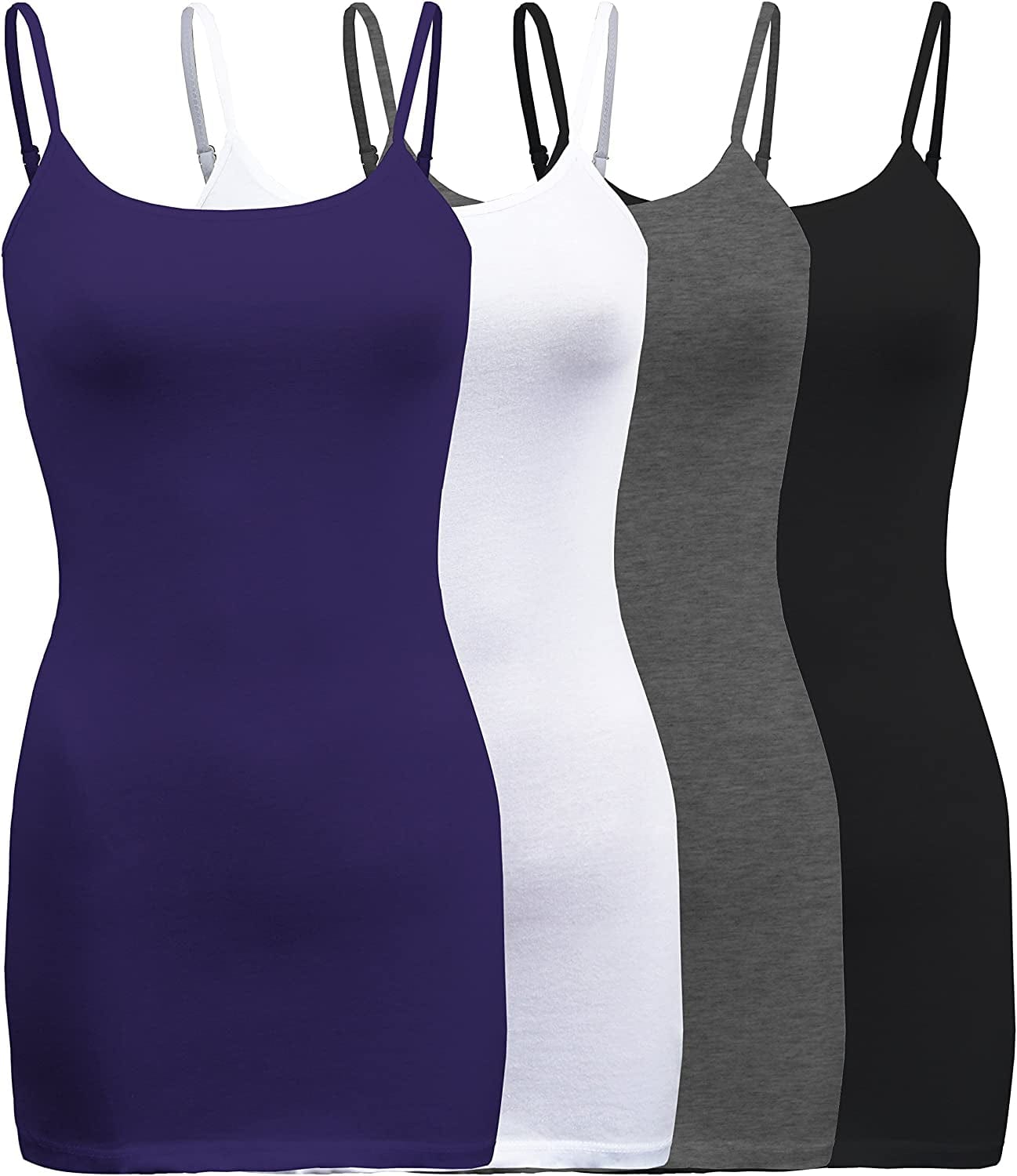 Shezpretty 4 Pack - Women'S Basic Cami with Adjustable Spaghetti Straps Tank Top Purple Night/White/Black/H.grey / XX-Large
