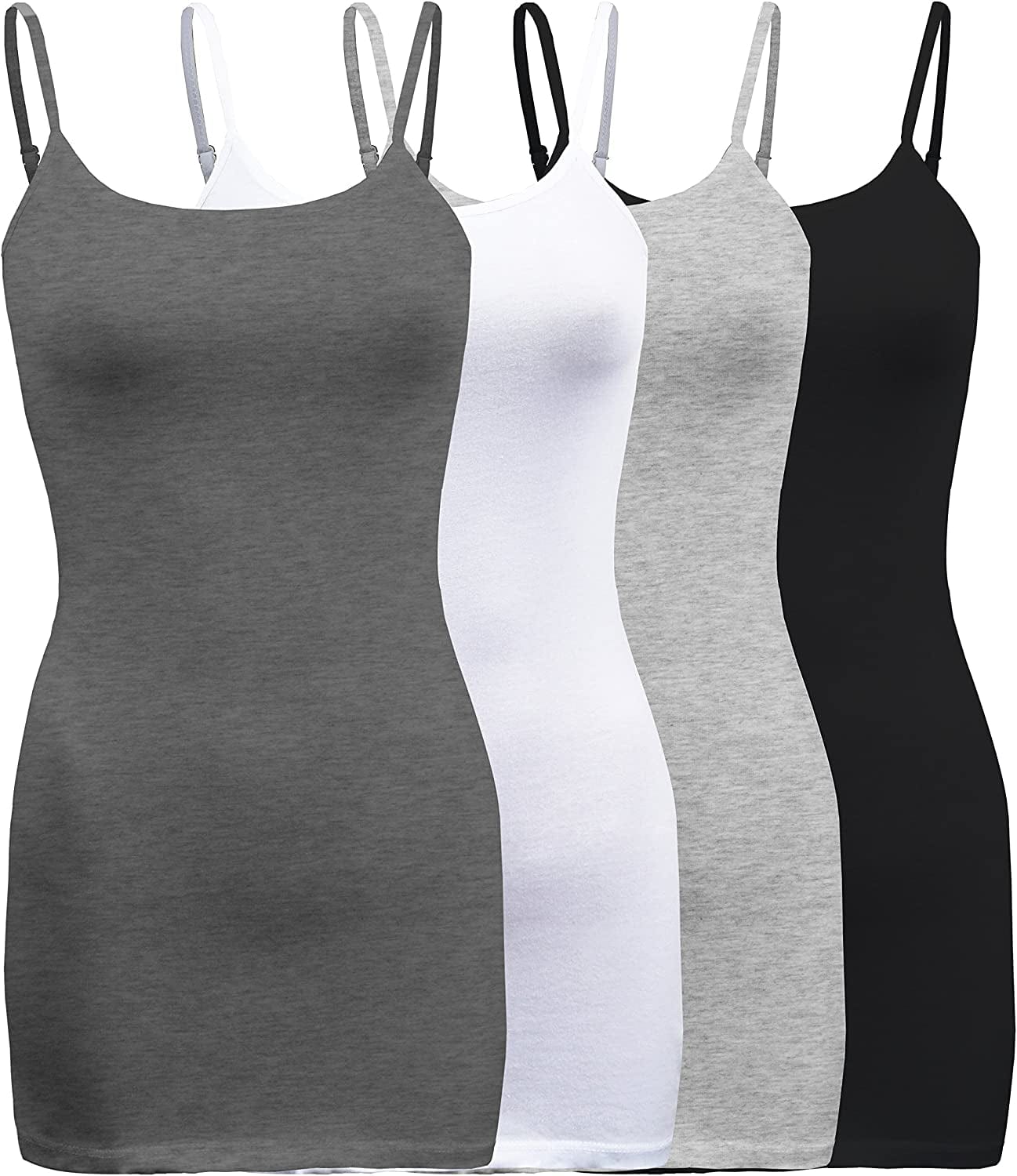 Shezpretty 4 Pack - Women'S Basic Cami with Adjustable Spaghetti Straps Tank Top Charcoal Grey/White/Black/H.grey / XX-Large
