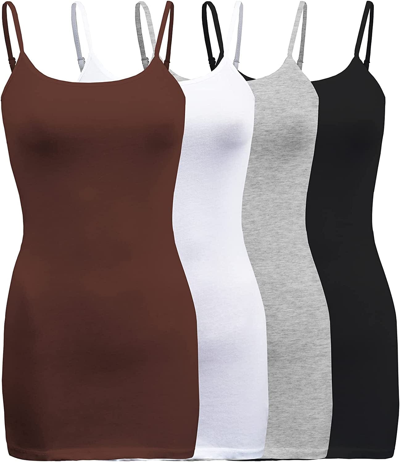 Shezpretty 4 Pack - Women'S Basic Cami with Adjustable Spaghetti Straps Tank Top Sepia/White/Black/H.grey / XX-Large