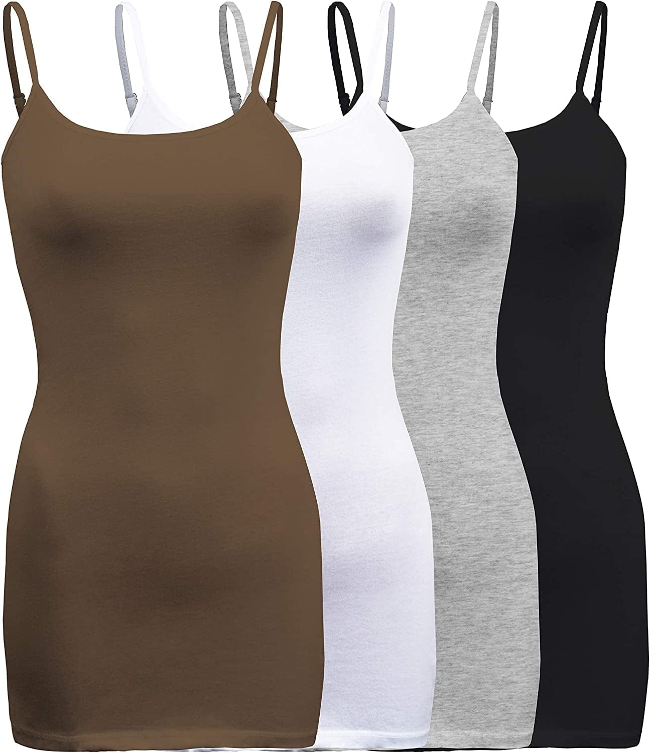 Shezpretty 4 Pack - Women'S Basic Cami with Adjustable Spaghetti Straps Tank Top Mocha/White/Black/H.grey / XX-Large