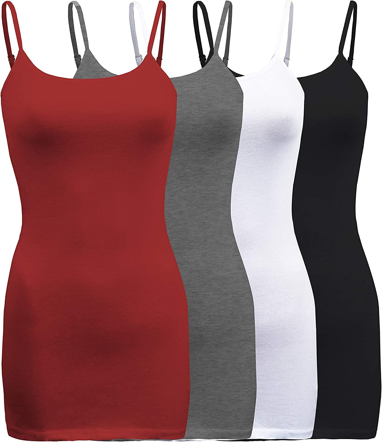 Shezpretty 4 Pack - Women'S Basic Cami with Adjustable Spaghetti Straps Tank Top Dark Burgundy/White/Black/Charcoal Grey / XX-Large