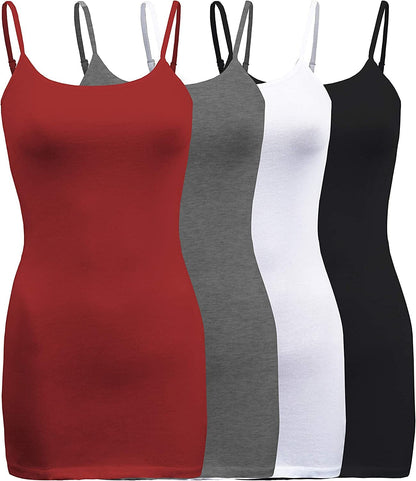 Shezpretty 4 Pack - Women'S Basic Cami with Adjustable Spaghetti Straps Tank Top Dark Burgundy/White/Black/Charcoal Grey / XX-Large