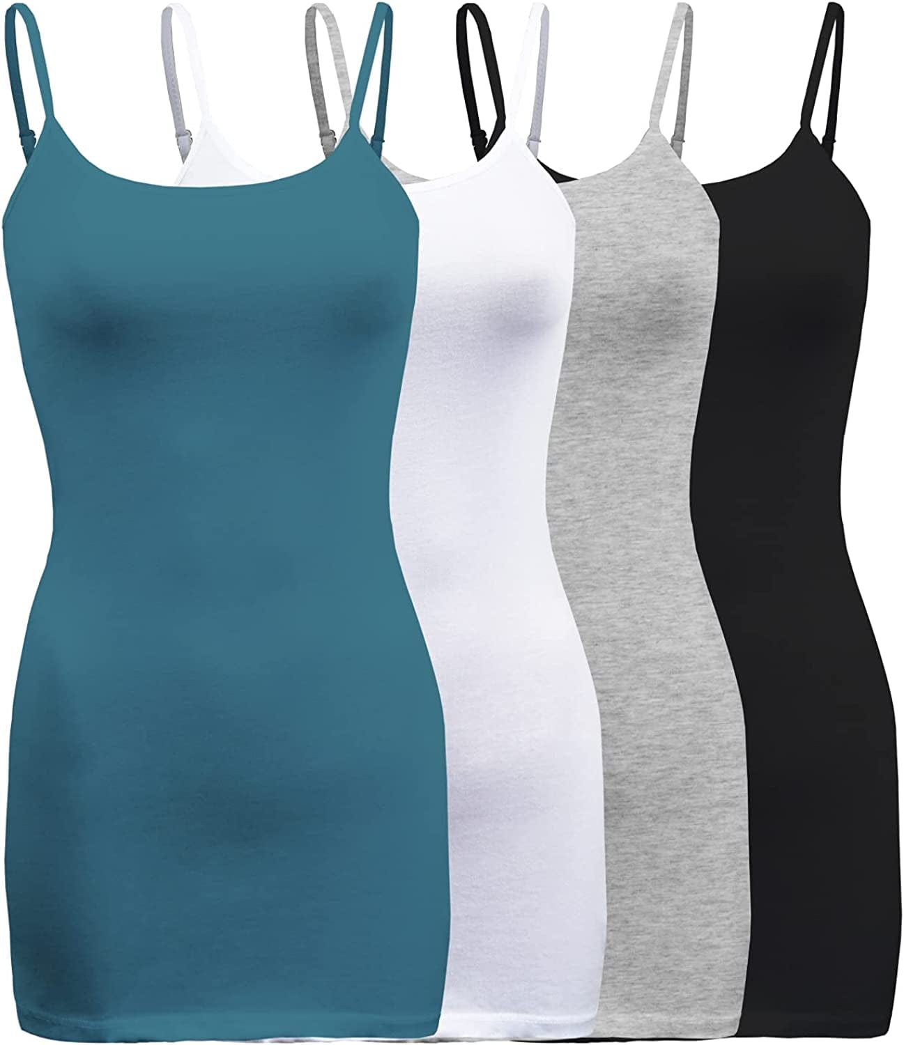 Shezpretty 4 Pack - Women'S Basic Cami with Adjustable Spaghetti Straps Tank Top Dusk Teal/White/Black/H.grey / XX-Large