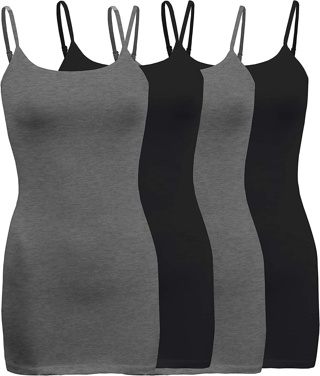 Shezpretty 4 Pack - Women'S Basic Cami with Adjustable Spaghetti Straps Tank Top Charcoal Grey/Black/Charcoal Grey/Black / XX-Large