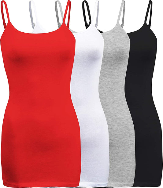 Shezpretty 4 Pack - Women'S Basic Cami with Adjustable Spaghetti Straps Tank Top Red/White/Black/H.grey / 3X-Large