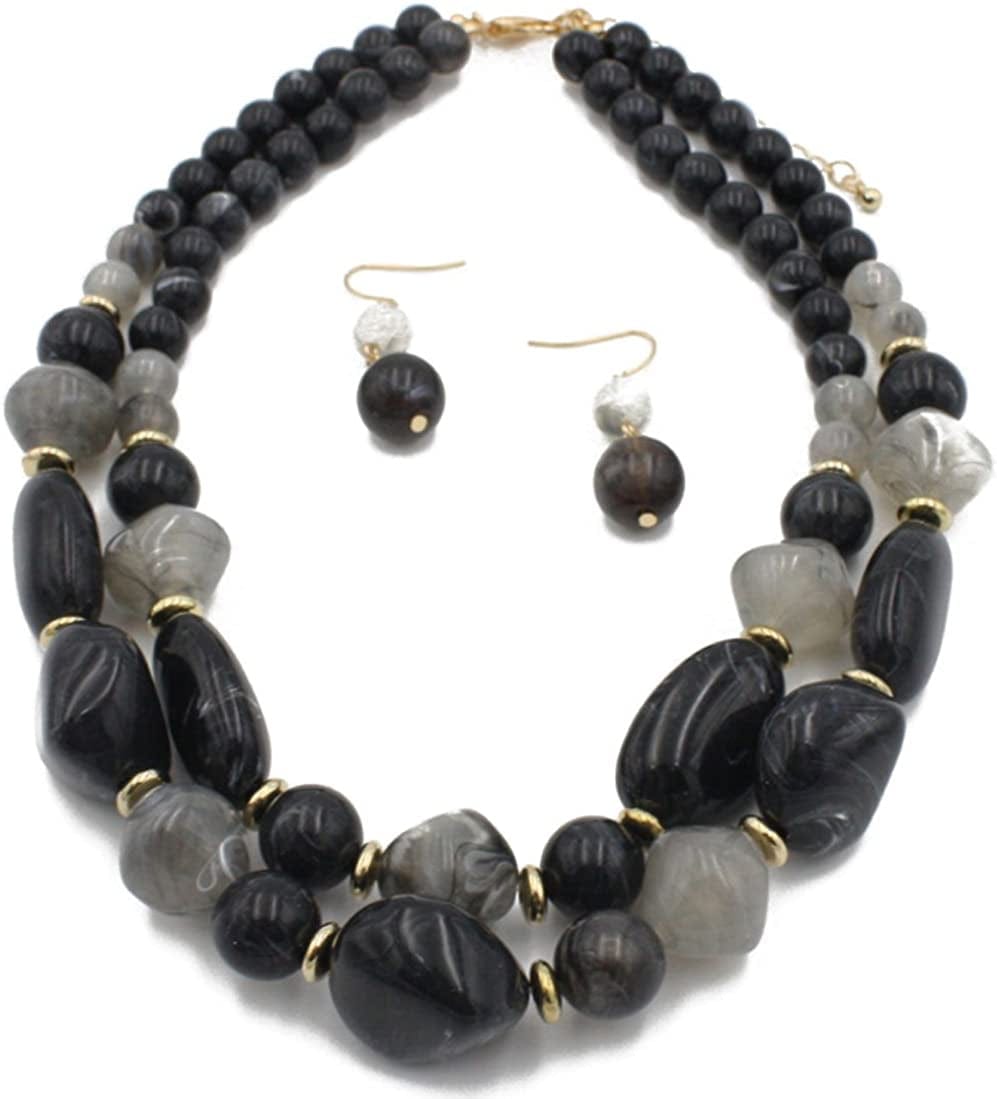 Shineland 2 Layer Jelly Colored Acrylic Handmade Statement Strand Chunky Beaded Fashion Jewelry Style # 2 Black