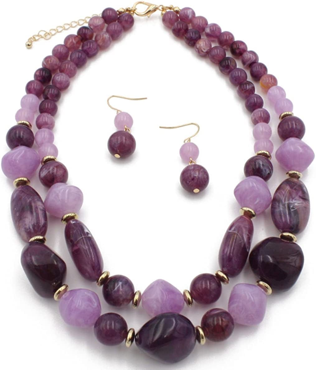 Shineland 2 Layer Jelly Colored Acrylic Handmade Statement Strand Chunky Beaded Fashion Jewelry Style # 2 Purple
