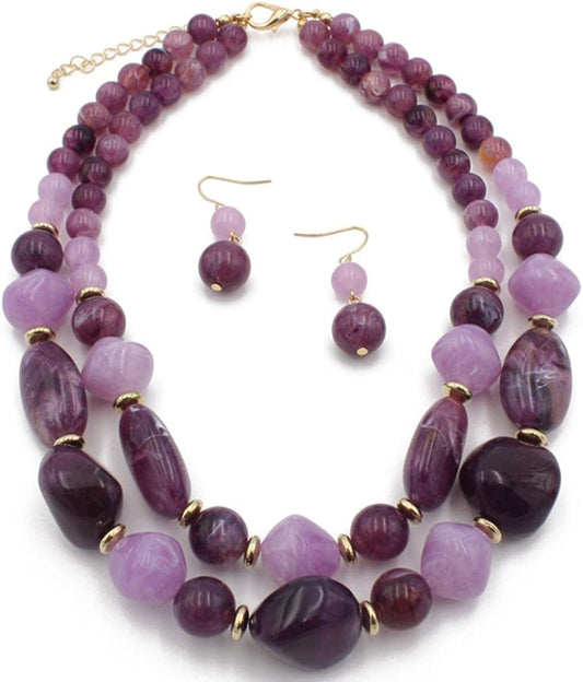 Shineland 2 Layer Jelly Colored Acrylic Handmade Statement Strand Chunky Beaded Fashion Jewelry Style # 2 Purple