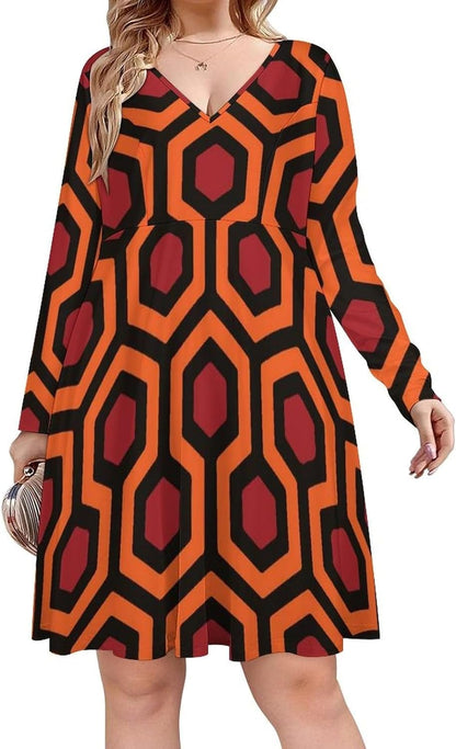 Shining Carpet Pattern Women'S Dress Deep V Neck Mini Dress Loose Casual Beach Party Dresses Style / Xx-Large