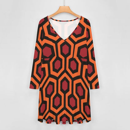 Shining Carpet Pattern Women'S Dress Deep V Neck Mini Dress Loose Casual Beach Party Dresses