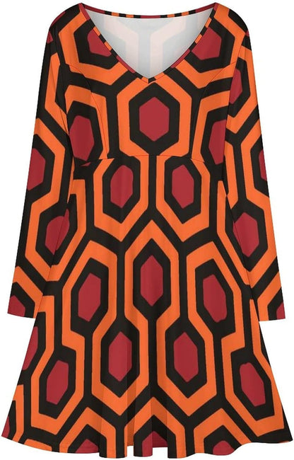 Shining Carpet Pattern Women'S Dress Deep V Neck Mini Dress Loose Casual Beach Party Dresses