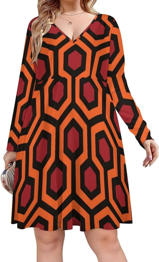 Shining Carpet Pattern Women'S Dress Deep V Neck Mini Dress Loose Casual Beach Party Dresses