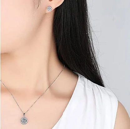 Shiny Cubic Zirconia Ring Zirconium Crystal Necklace for Women Cubic Zirconia Earrings Studs Adjustable Bracelets 18K White Gold-Plated Halo CZ Hypoallergenic Jewelry Set Pack of 4 for Wedding Mom Mother Anniversary