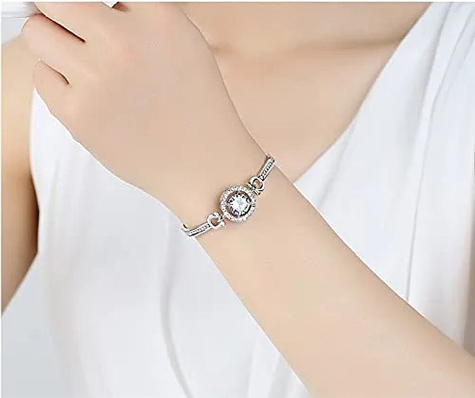 Shiny Cubic Zirconia Ring Zirconium Crystal Necklace for Women Cubic Zirconia Earrings Studs Adjustable Bracelets 18K White Gold-Plated Halo CZ Hypoallergenic Jewelry Set Pack of 4 for Wedding Mom Mother Anniversary