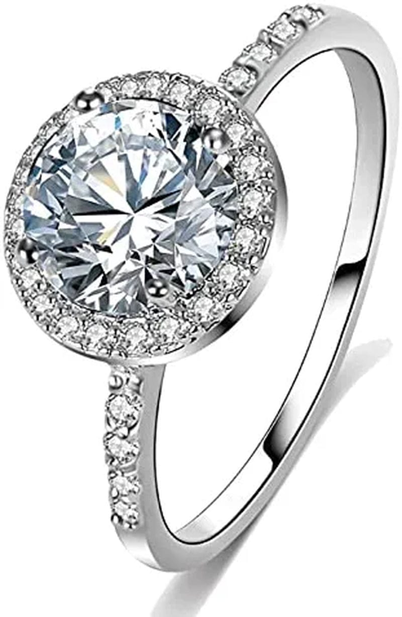 Shiny Cubic Zirconia Ring Zirconium Crystal Necklace for Women Cubic Zirconia Earrings Studs Adjustable Bracelets 18K White Gold-Plated Halo CZ Hypoallergenic Jewelry Set Pack of 4 for Wedding Mom Mother Anniversary