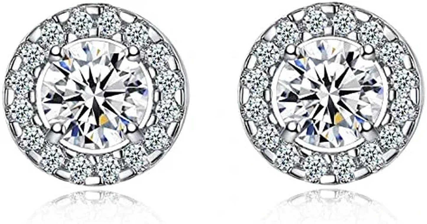 Shiny Cubic Zirconia Ring Zirconium Crystal Necklace for Women Cubic Zirconia Earrings Studs Adjustable Bracelets 18K White Gold-Plated Halo CZ Hypoallergenic Jewelry Set Pack of 4 for Wedding Mom Mother Anniversary
