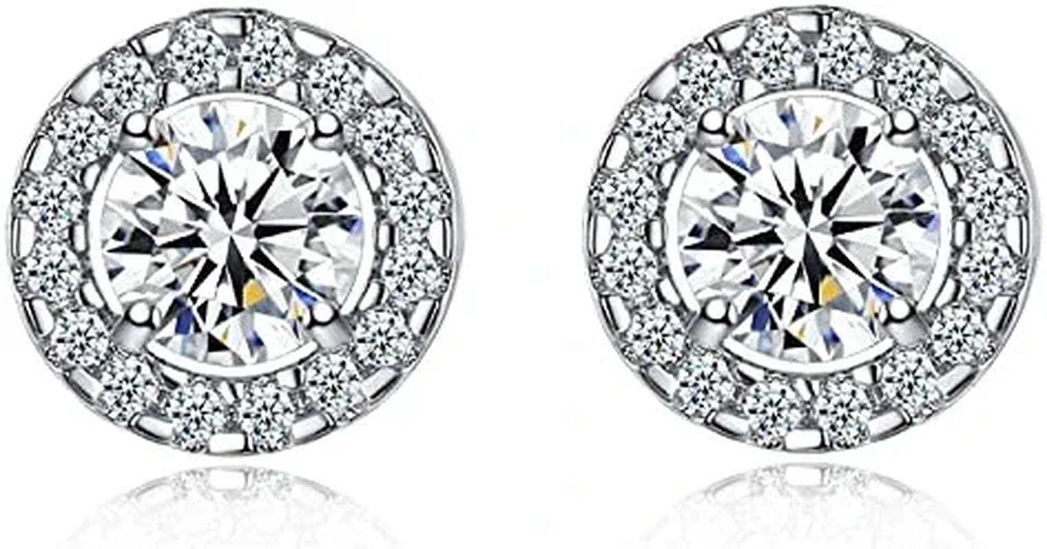 Shiny Cubic Zirconia Ring Zirconium Crystal Necklace for Women Cubic Zirconia Earrings Studs Adjustable Bracelets 18K White Gold-Plated Halo CZ Hypoallergenic Jewelry Set Pack of 4 for Wedding Mom Mother Anniversary