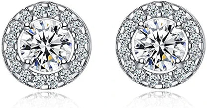 Shiny Cubic Zirconia Ring Zirconium Crystal Necklace for Women Cubic Zirconia Earrings Studs Adjustable Bracelets 18K White Gold-Plated Halo CZ Hypoallergenic Jewelry Set Pack of 4 for Wedding Mom Mother Anniversary