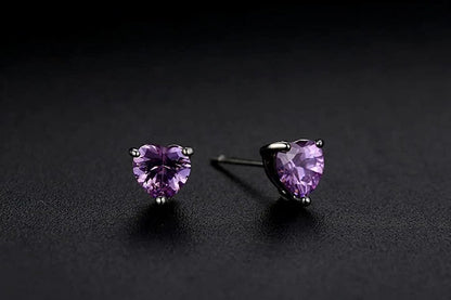 Shiny Fashion Crystal Rhinestone Love Heart Pendent Necklace Stud Earrings Jewelry Set for Women Lady Girl (Light Purple)