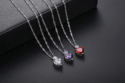 Shiny Fashion Crystal Rhinestone Love Heart Pendent Necklace Stud Earrings Jewelry Set for Women Lady Girl (Light Purple)