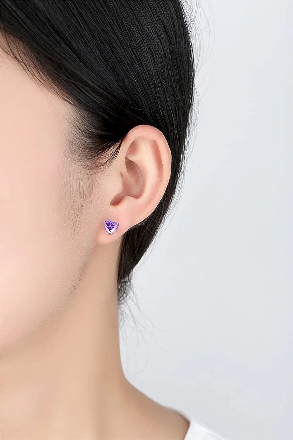 Shiny Fashion Crystal Rhinestone Love Heart Pendent Necklace Stud Earrings Jewelry Set for Women Lady Girl (Light Purple)