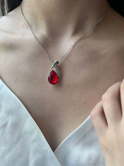 Shiny Fashion Crystal Rhinstone Teardrop Pendent Chain Necklace Stud Earrings Jewelry Set for Women Lady Wife Wedding Birthday Party Prom Gifts