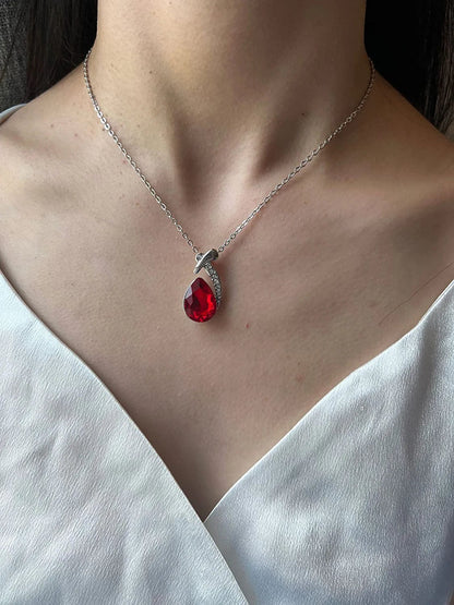 Shiny Fashion Crystal Rhinstone Teardrop Pendent Chain Necklace Stud Earrings Jewelry Set for Women Lady Wife Wedding Birthday Party Prom Gifts