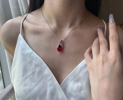 Shiny Fashion Crystal Rhinstone Teardrop Pendent Chain Necklace Stud Earrings Jewelry Set for Women Lady Wife Wedding Birthday Party Prom Gifts