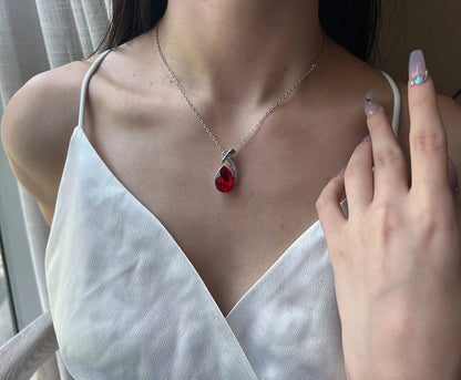 Shiny Fashion Crystal Rhinstone Teardrop Pendent Chain Necklace Stud Earrings Jewelry Set for Women Lady Wife Wedding Birthday Party Prom Gifts