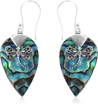 Shop LC Blue Abalone Shell Dangle Drop Earrings for Women 925 Sterling Silver Beach Dragonfly Pear shape