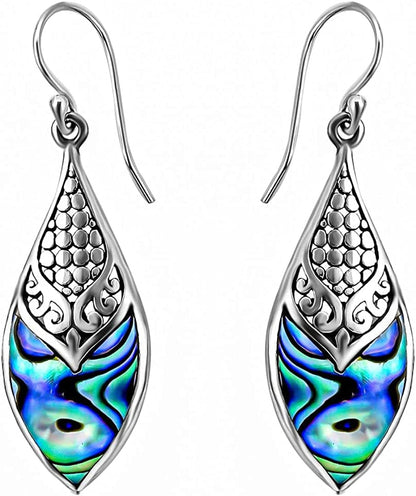 Shop LC Blue Abalone Shell Dangle Drop Earrings for Women 925 Sterling Silver Beach silver scrolls & flat beads