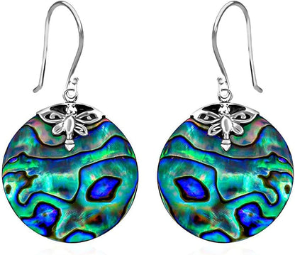 Shop LC Blue Abalone Shell Dangle Drop Earrings for Women 925 Sterling Silver Beach Dragonfly-Round