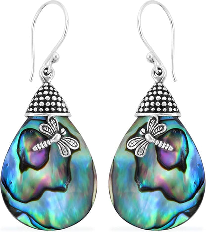 Shop LC Blue Abalone Shell Dangle Drop Earrings for Women 925 Sterling Silver Beach drop Dragonfly