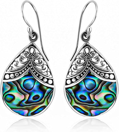 Shop LC Blue Abalone Shell Dangle Drop Earrings for Women 925 Sterling Silver Beach Swirl