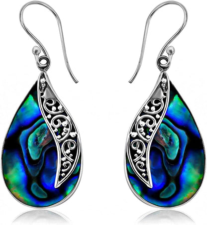 Shop LC Blue Abalone Shell Dangle Drop Earrings for Women 925 Sterling Silver Beach Drop with Art