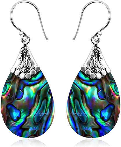 Shop LC Blue Abalone Shell Dangle Drop Earrings for Women 925 Sterling Silver Beach Multi-Color-Drop