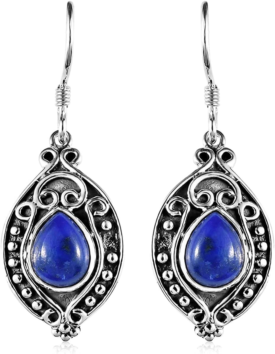 Shop LC Blue Lapis Lazuli Drop Earrings for Women Oxidized 925 Sterling Silver Boho Vintage Jewelry Fish Hook Bridesmaid Gifts Pear