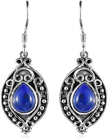 Shop LC Blue Lapis Lazuli Drop Earrings for Women Oxidized 925 Sterling Silver Boho Vintage Jewelry Fish Hook Bridesmaid Gifts Pear