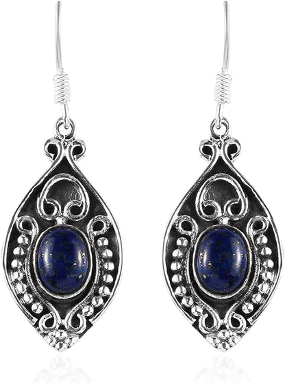 Shop LC Blue Lapis Lazuli Drop Earrings for Women Oxidized 925 Sterling Silver Boho Vintage Jewelry Fish Hook Bridesmaid Gifts Oval
