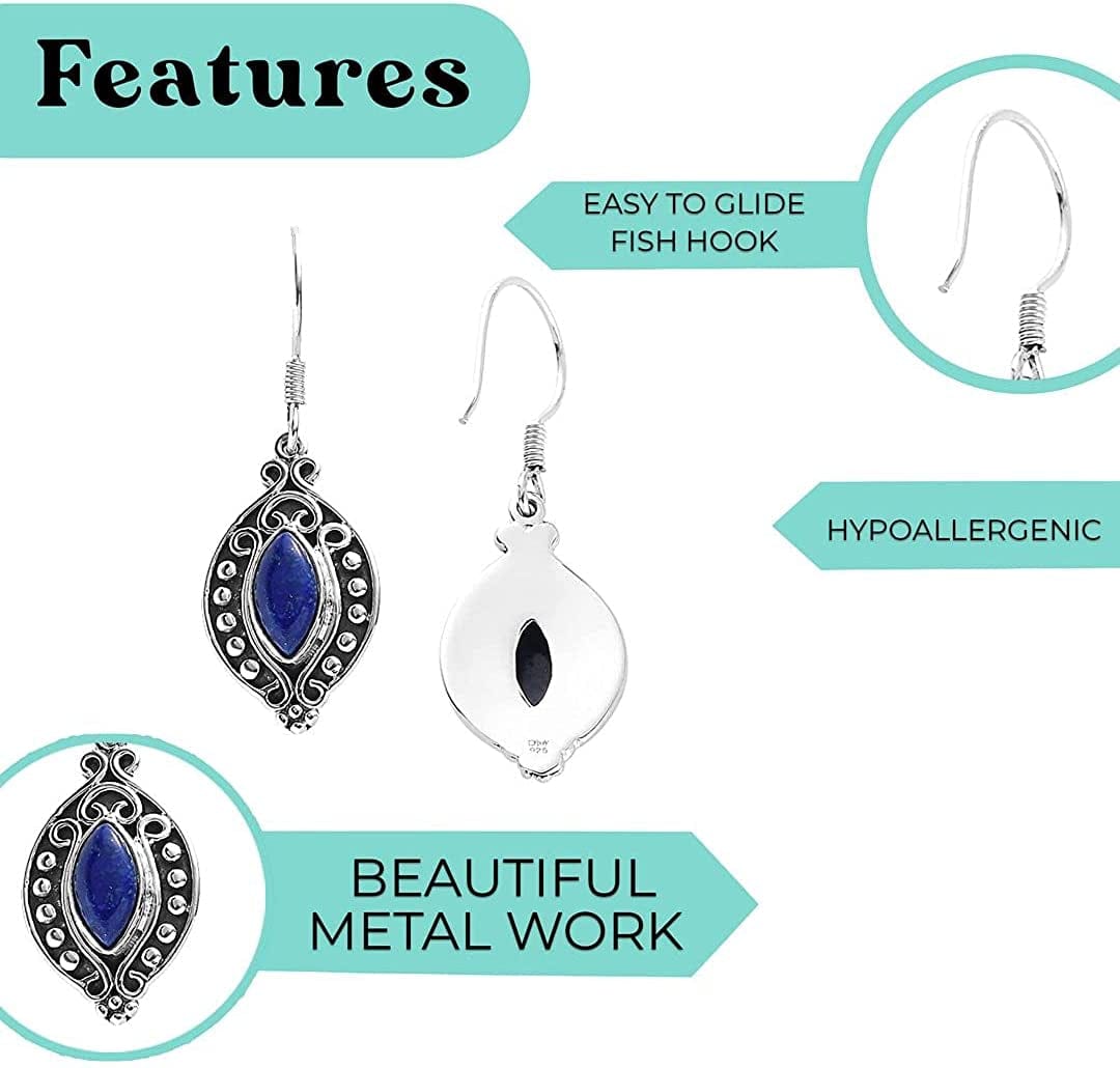 Shop LC Blue Lapis Lazuli Drop Earrings for Women Oxidized 925 Sterling Silver Boho Vintage Jewelry Fish Hook Bridesmaid Gifts