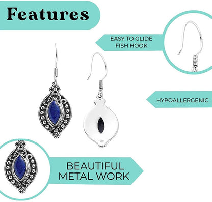 Shop LC Blue Lapis Lazuli Drop Earrings for Women Oxidized 925 Sterling Silver Boho Vintage Jewelry Fish Hook Bridesmaid Gifts