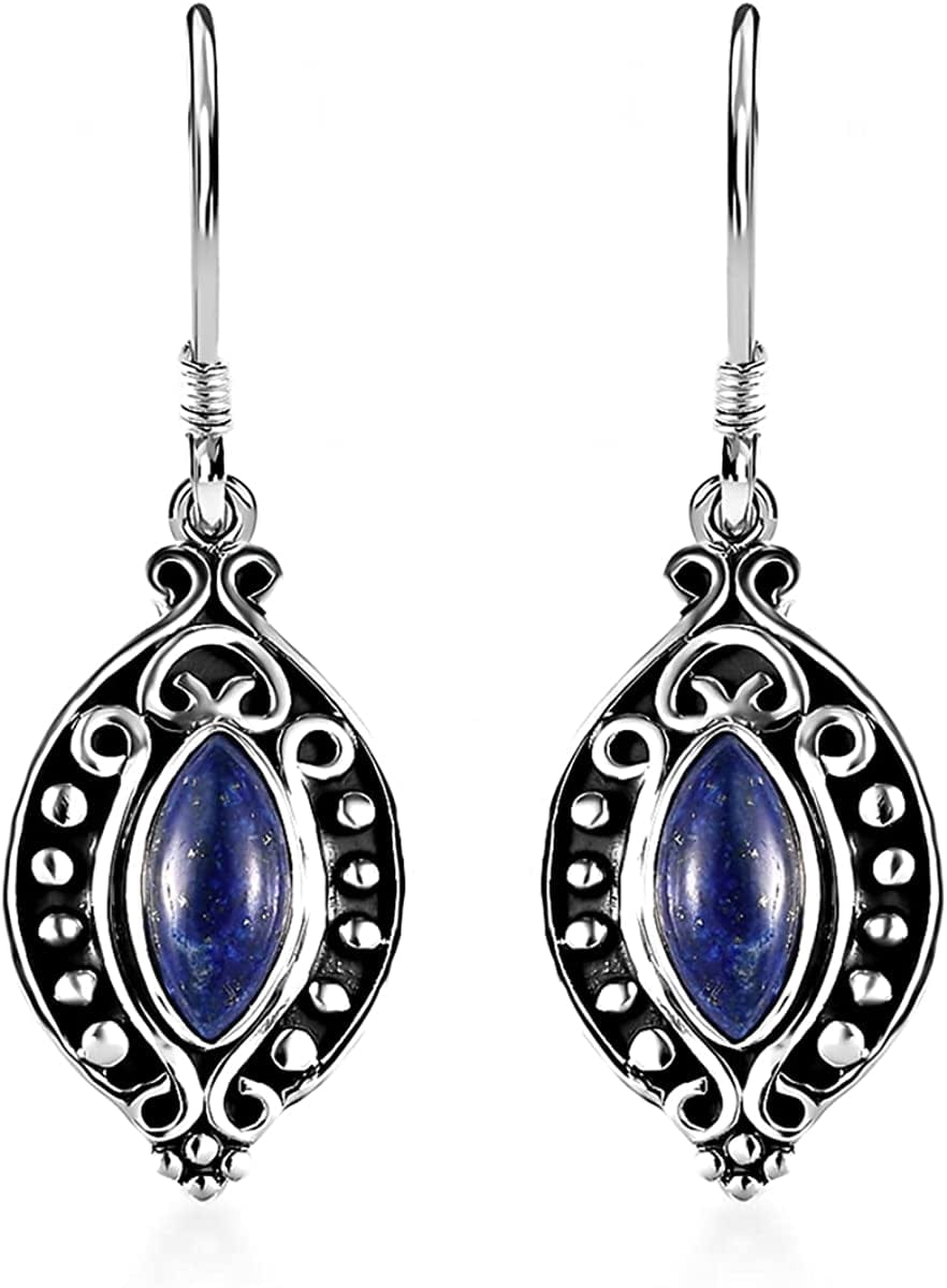 Shop LC Blue Lapis Lazuli Drop Earrings for Women Oxidized 925 Sterling Silver Boho Vintage Jewelry Fish Hook Bridesmaid Gifts Marquise