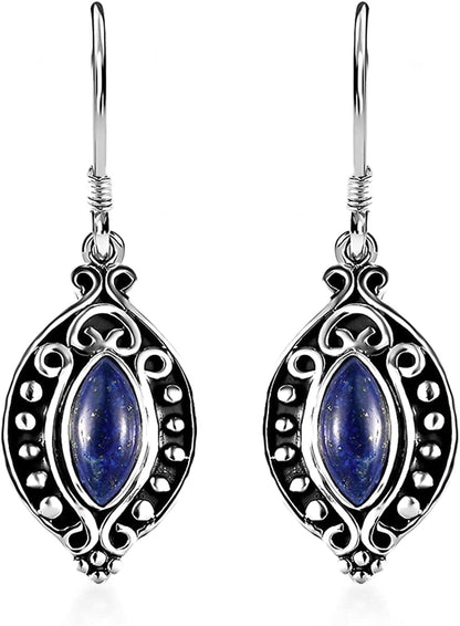 Shop LC Blue Lapis Lazuli Drop Earrings for Women Oxidized 925 Sterling Silver Boho Vintage Jewelry Fish Hook Bridesmaid Gifts Marquise